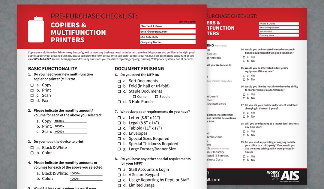PrePurchase Checklist Copiers and Multifunction Printers